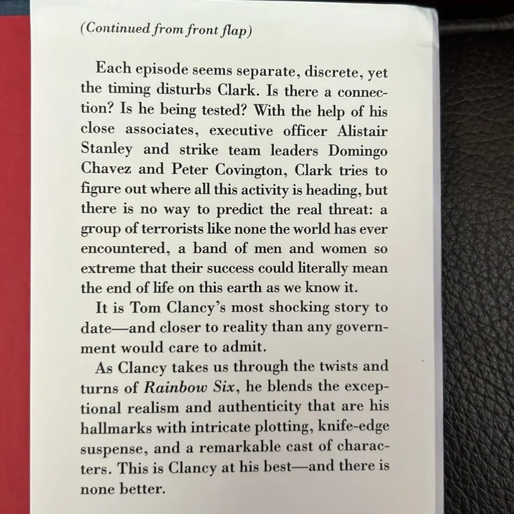 Tom Clancy “Rainbow Six” Hardcover Techno- Thriller Novel